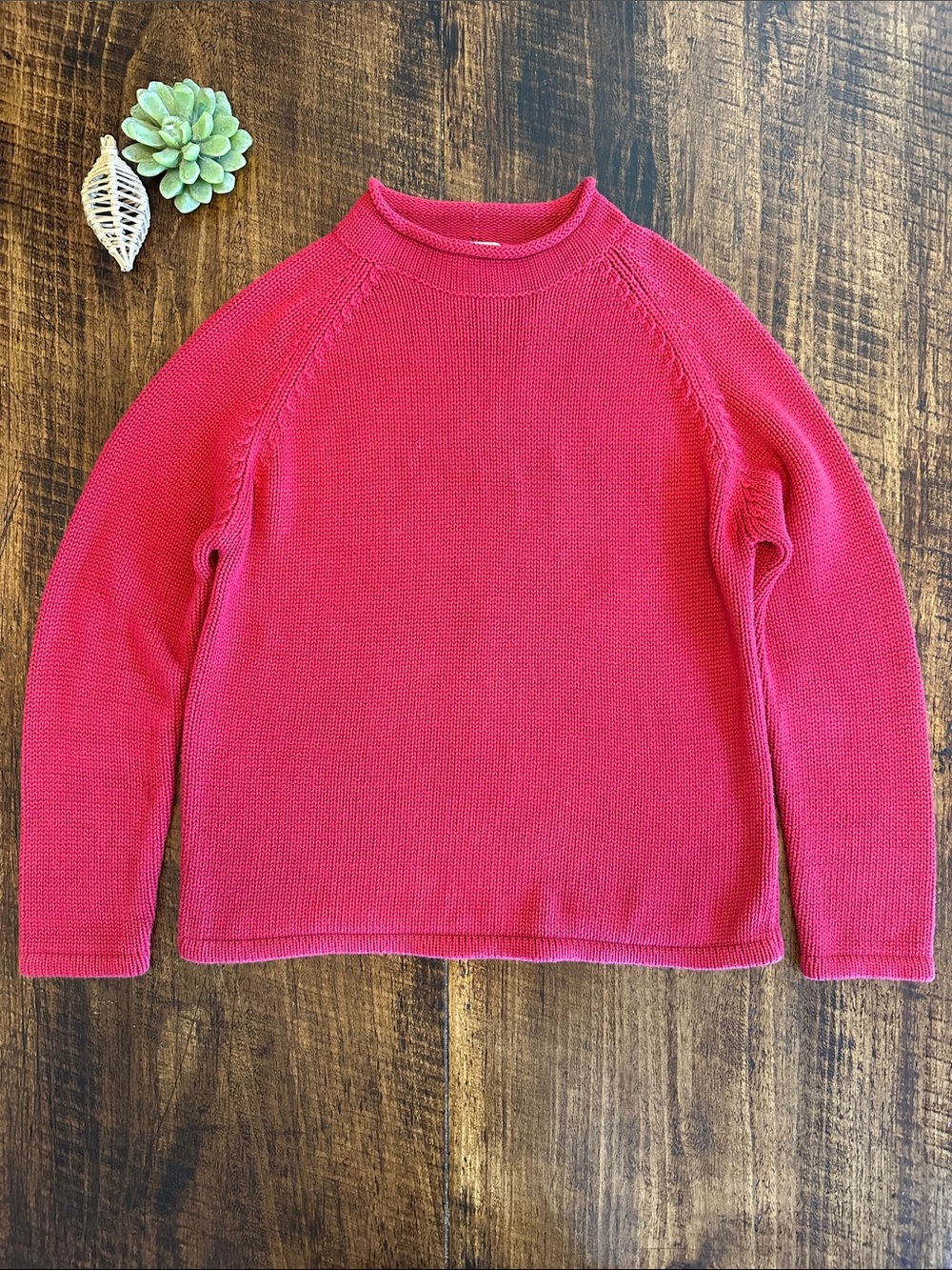 L.L. Bean | 90s Cotton Roll Neck Sweater in Red, Heritage Preppy, Size M